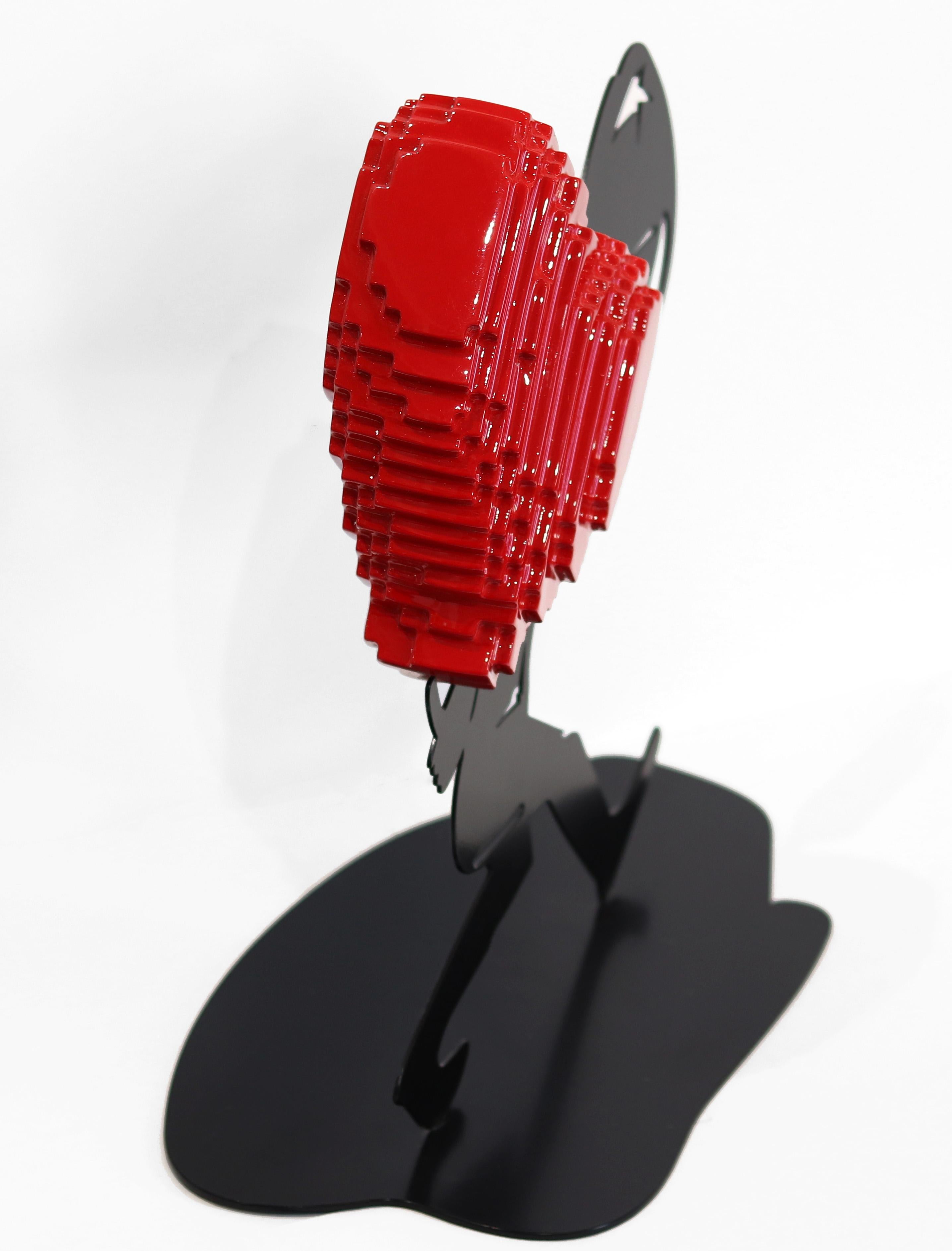 Pixelherz (3/35)  Figurative Skulptur mit dreidimensionalem glänzendem rotem Herz im Angebot 4