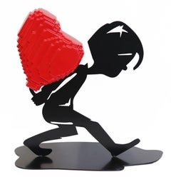 Pixelherz (3/35)  Figurative Skulptur mit dreidimensionalem glänzendem rotem Herz