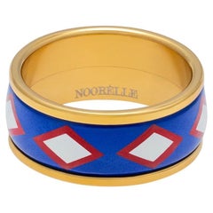 Naz Ring Hand Painted Orange Gold Plated Stainless Steel w/ Fire Enamel