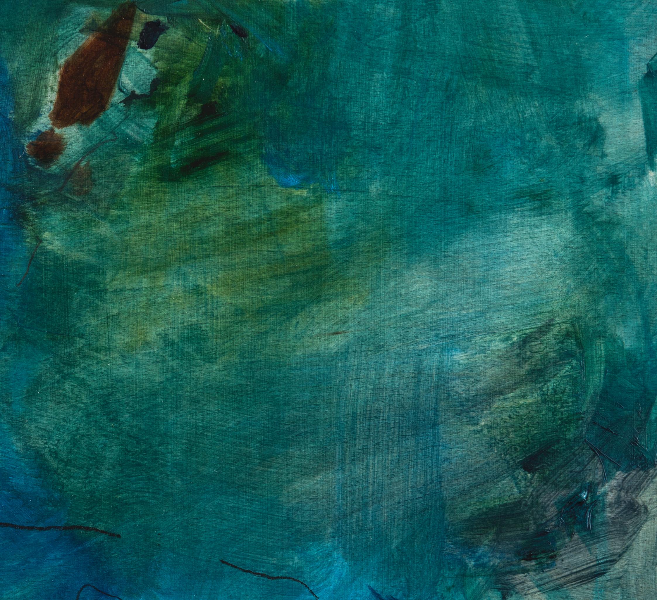 Fragment 3: Impressionist painting w/ Persian / Islamic collage, blue & green - Abstract Mixed Media Art by Nazanin Moghbeli