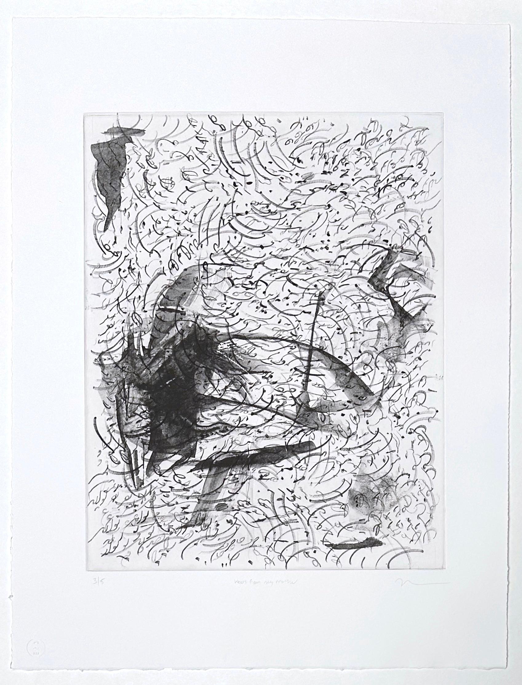 Calligrafia persiana astratta in edizione limitata, stampa a inchiostro su fotoincisione, bianco/nero - Photograph di Nazanin Moghbeli