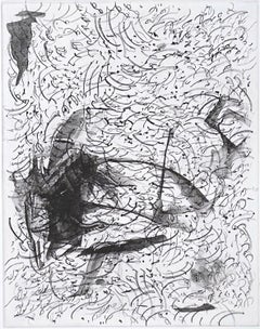 Calligrafia persiana astratta in edizione limitata, stampa a inchiostro su fotoincisione, bianco/nero