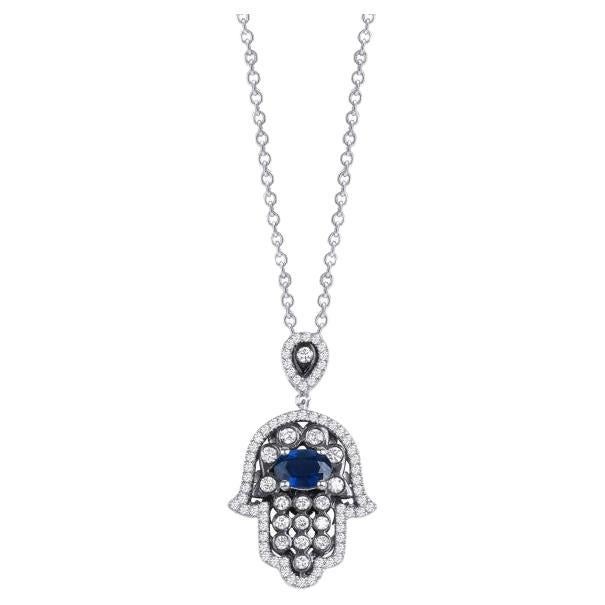 1.15ct Sapphire and Diamond Hamsa Necklace For Sale