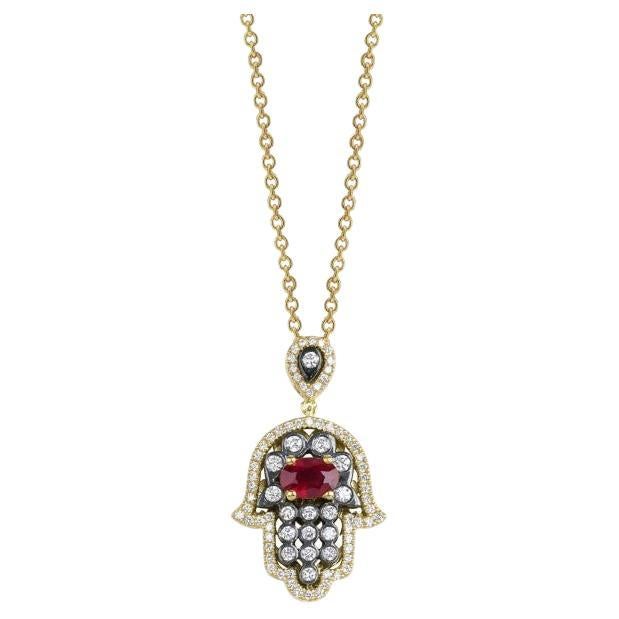 1.25ct Ruby and Diamond Hamsa Necklace For Sale