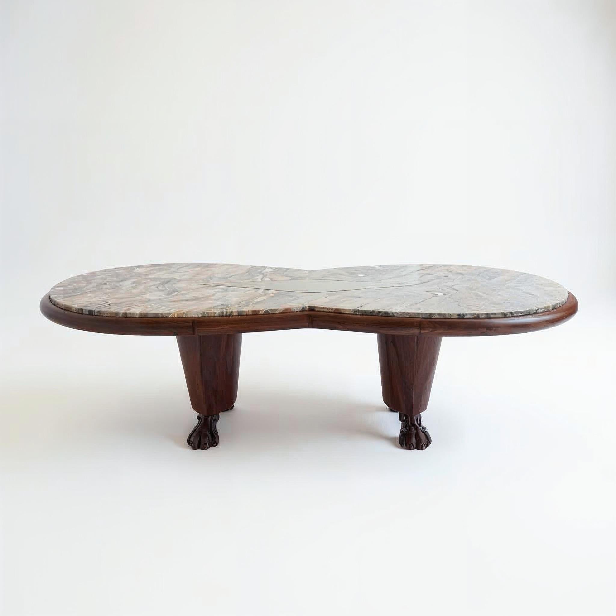 Marble Nazar Coffee Table with Khatam Inlay and Walnut Frame by VandaVee For Sale