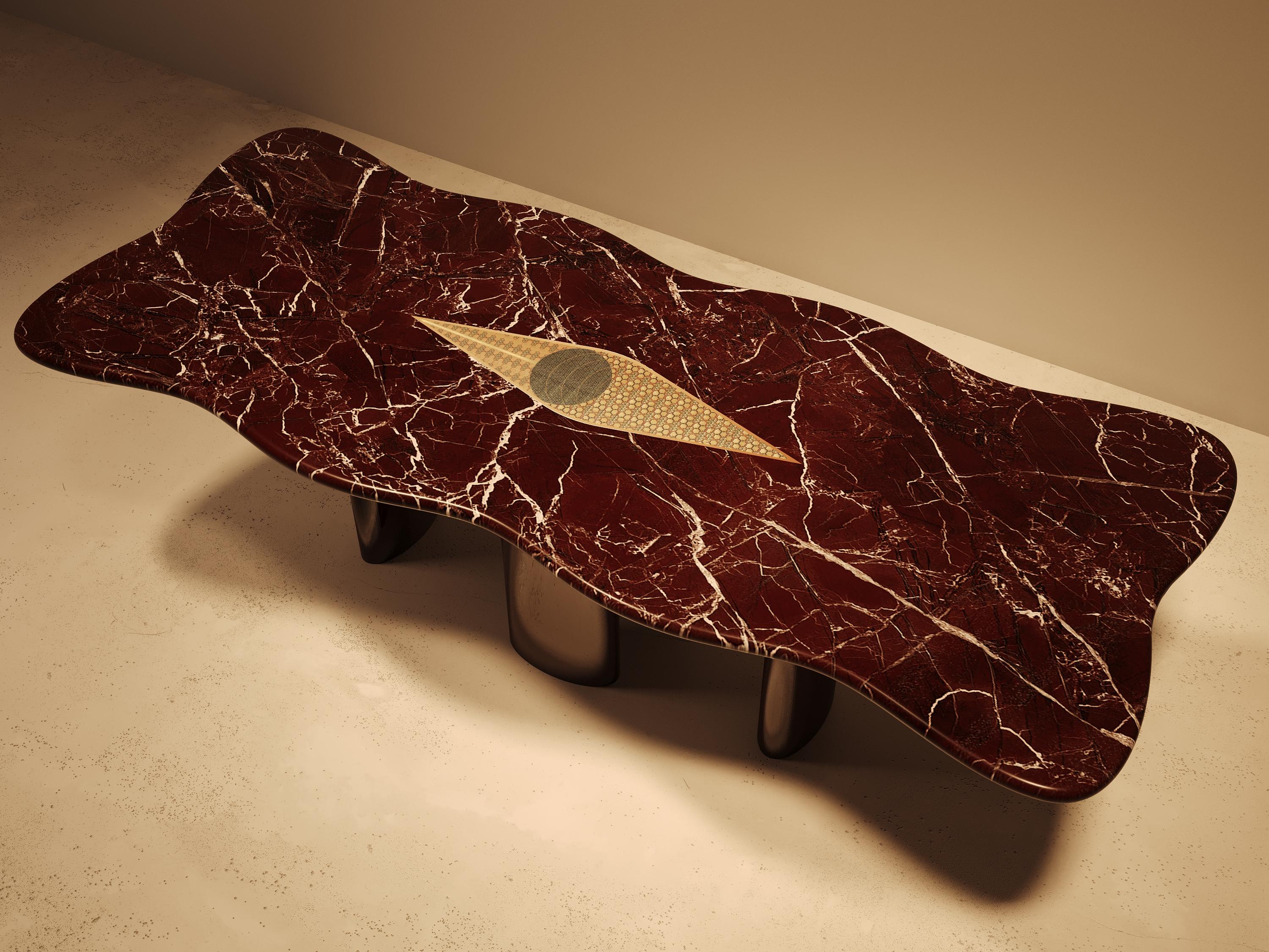 Mesa de comedor Nazar con incrustaciones de Jatam y base de nogal by VandaVee en venta 5