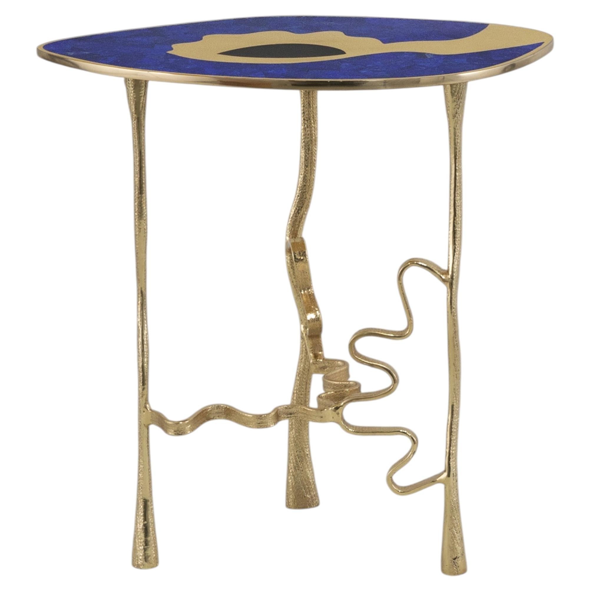 Nazar Side Table Large in Brass & Semi Precious Stone, Viya by Vikram Goyal