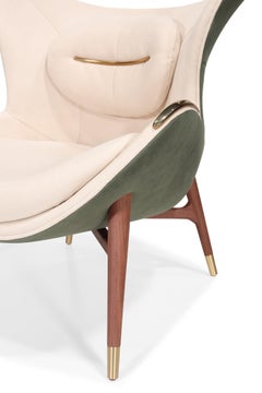Fauteuil Nazaré - Pieds en Wood Wood Noyer Tapisserie d'ameublement Premium Velvet et acier inoxydable