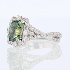 Nazarelle 14 Karat Gold Cushion Cut Green Sapphire and Diamond Ring