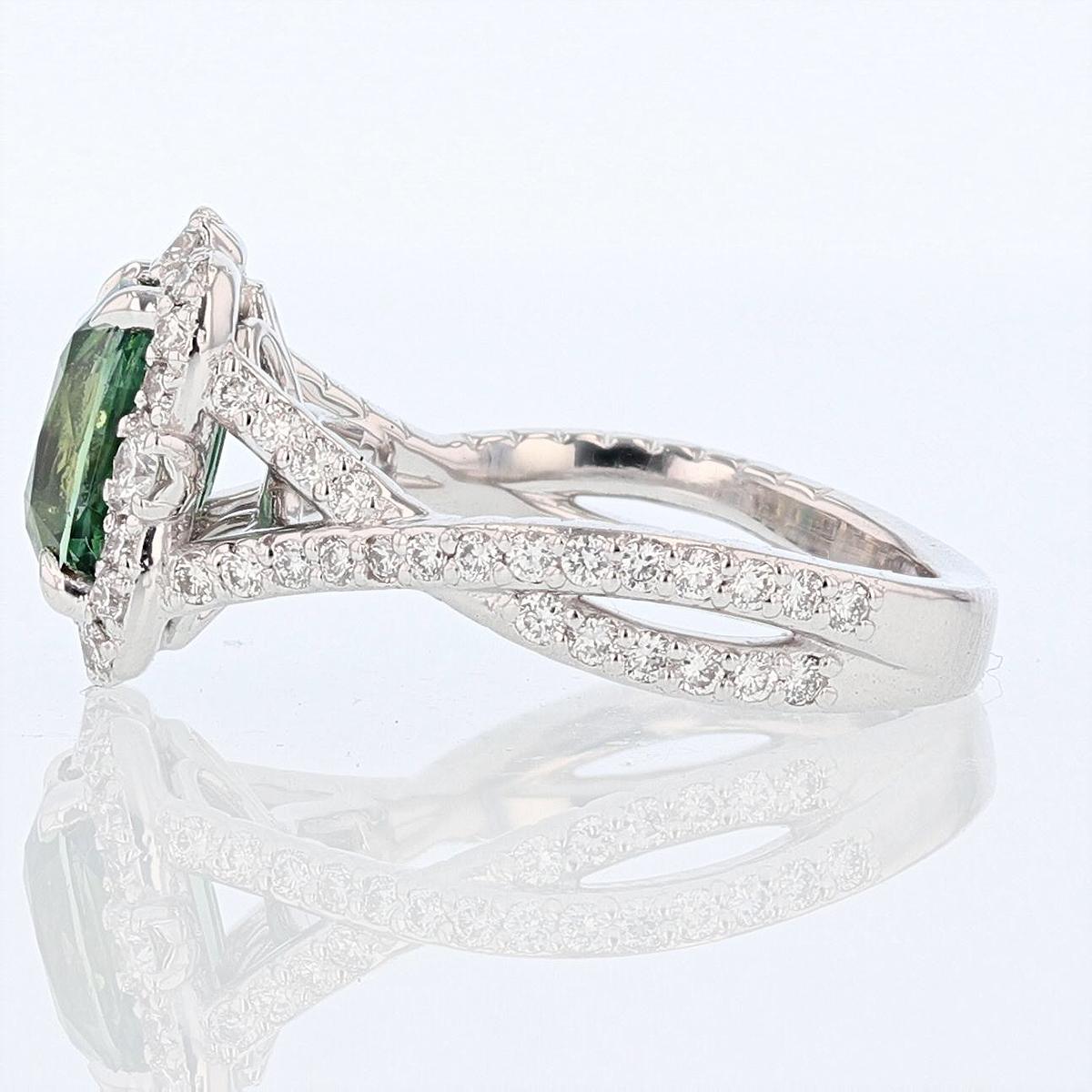 Contemporary Nazarelle 14 Karat Gold Cushion Cut Green Sapphire and Diamond Ring For Sale