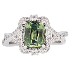 Nazarelle 14 Karat Gold Cushion Cut Green Sapphire and Diamond Ring