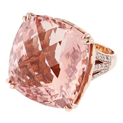 Nazarelle 14 Karat Rose Gold 60.63 Carat Cushion Cut Morganite and Diamond Ring