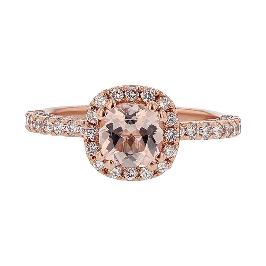 Nazarelle 14 Karat Rose Gold Cushion Morganite and Diamond Ring For Sale