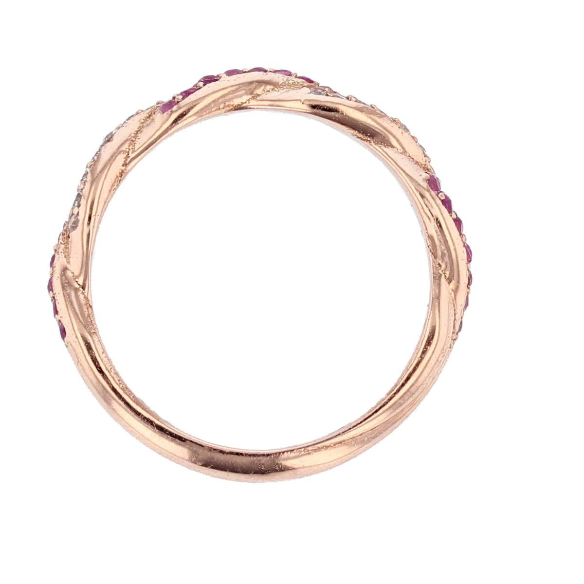 Nazarelle 14 Karat Rose Gold Diamond and Pink Sapphire Band In New Condition For Sale In Houston, TX