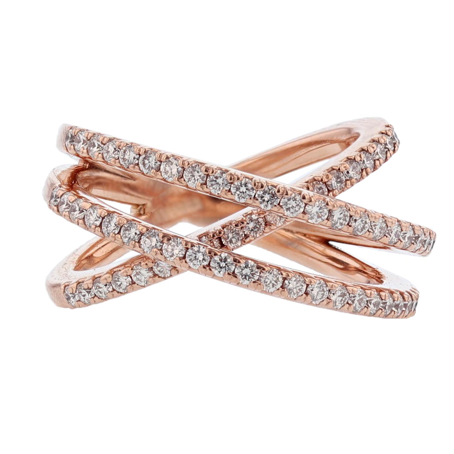 Nazarelle 14 Karat Rose Gold Diamond Criss Cross Ring For Sale at ...