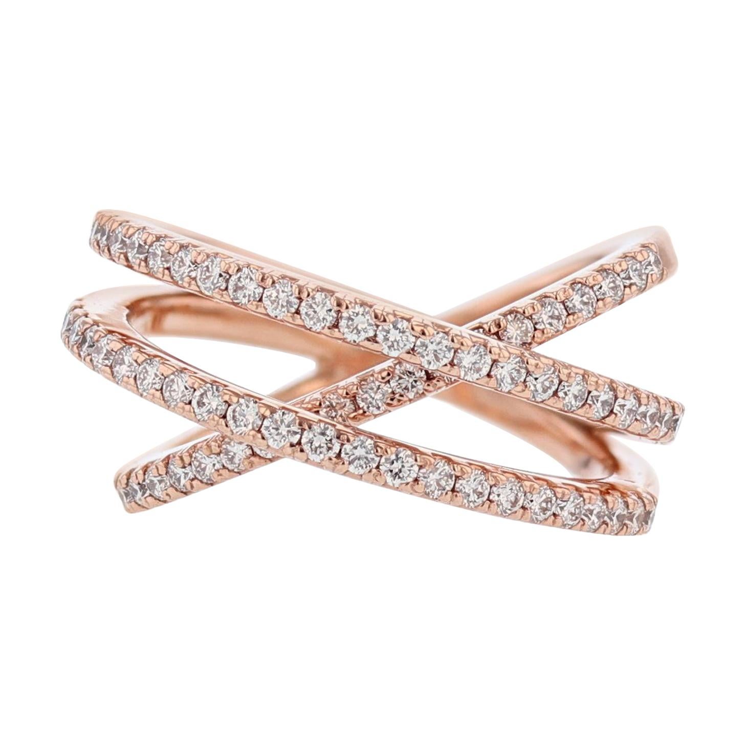 Nazarelle 14 Karat Rose Gold Diamond Criss Cross Ring For Sale