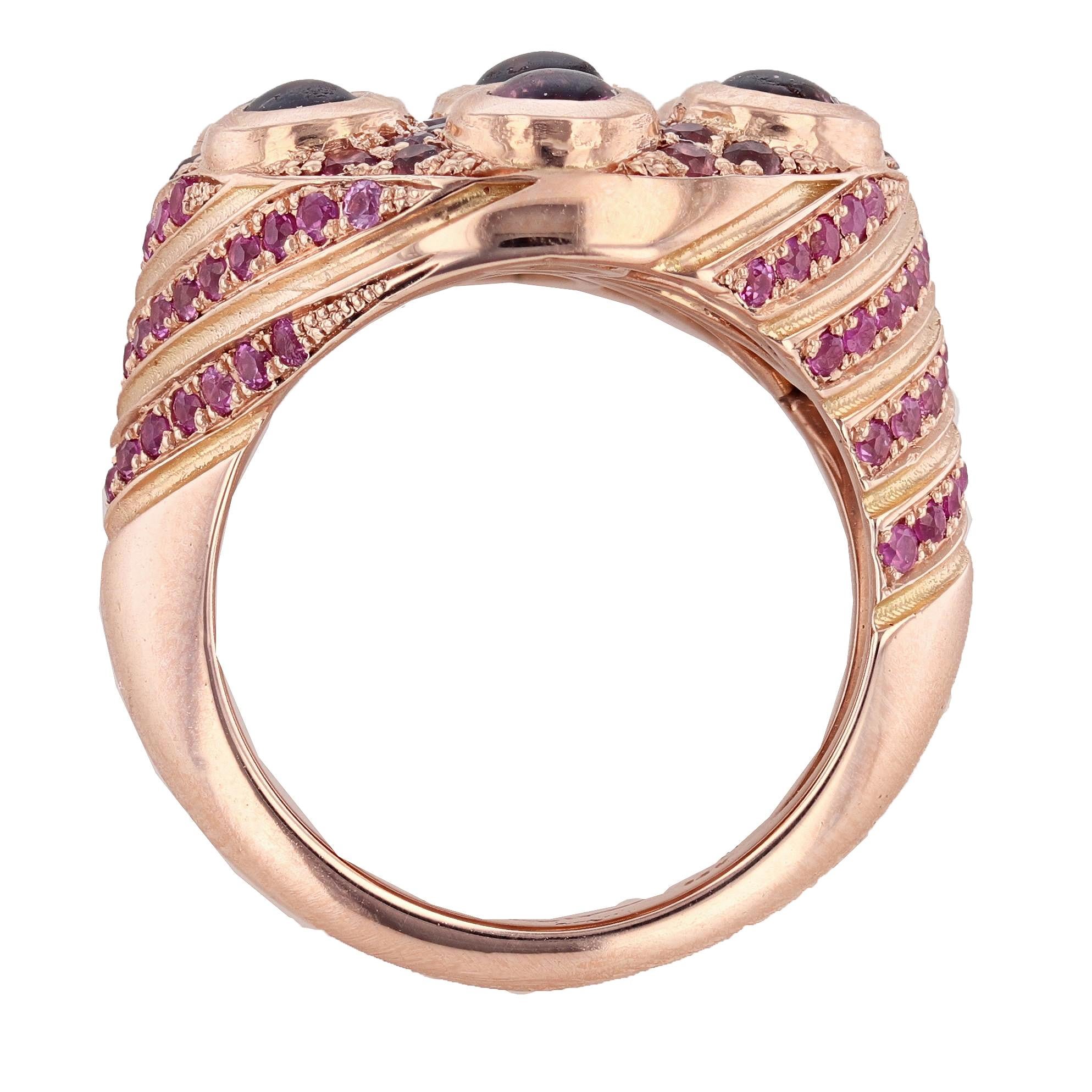 Contemporary Nazarelle 14 Karat Rose Gold Pink Tourmaline and Pink Sapphire Ring For Sale