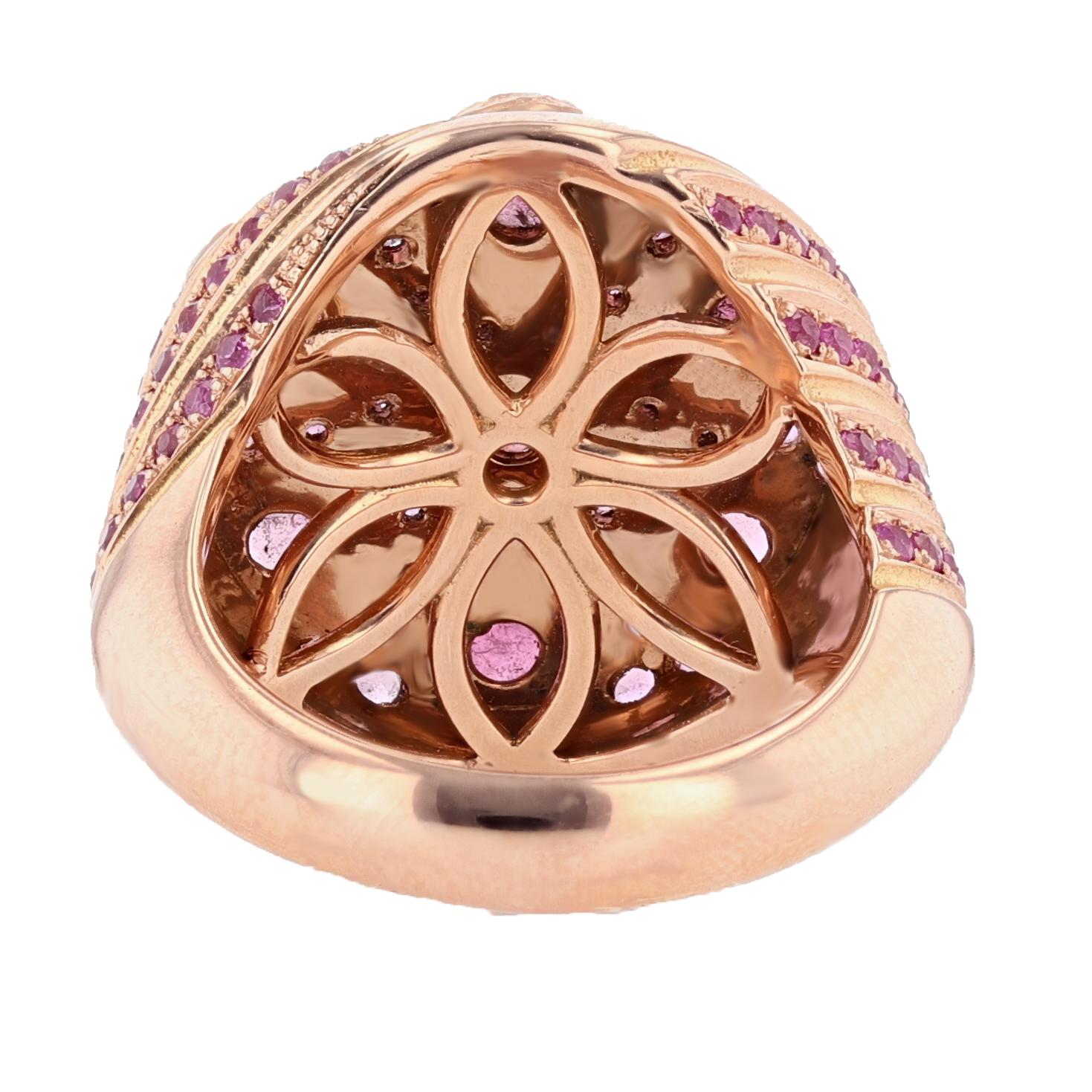 Round Cut Nazarelle 14 Karat Rose Gold Pink Tourmaline and Pink Sapphire Ring For Sale