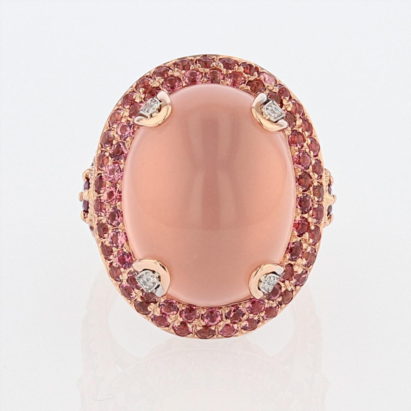 Contemporary Nazarelle 14 Karat Rose Gold Rose Quartz Garnet and Pink Tourmaline Ring For Sale