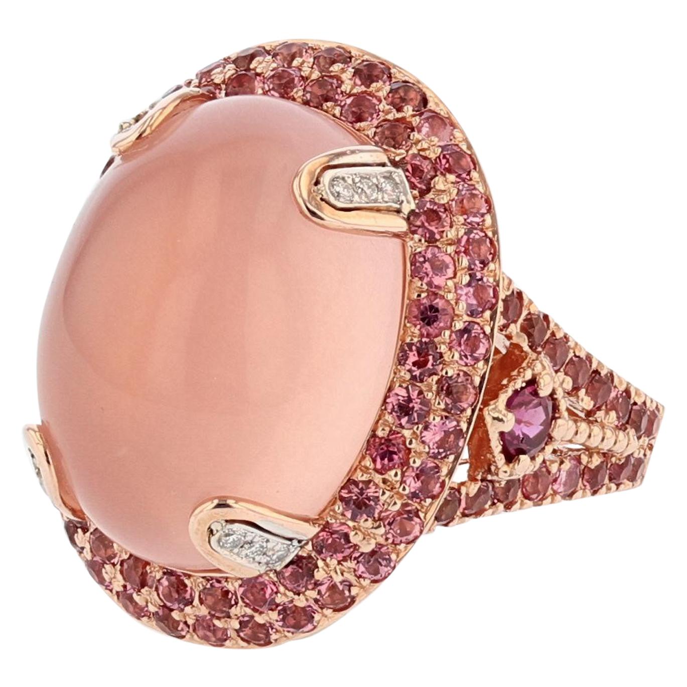 Nazarelle 14 Karat Rose Gold Rose Quartz Garnet and Pink Tourmaline Ring For Sale