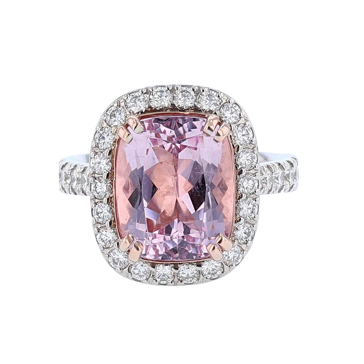 Nazarelle 14 Karat White and Rose Gold Cushion Morganite and Diamond Ring For Sale