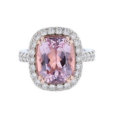 Antique Nazarelle 14 Karat White and Rose Gold Cushion Morganite and Diamond Ring