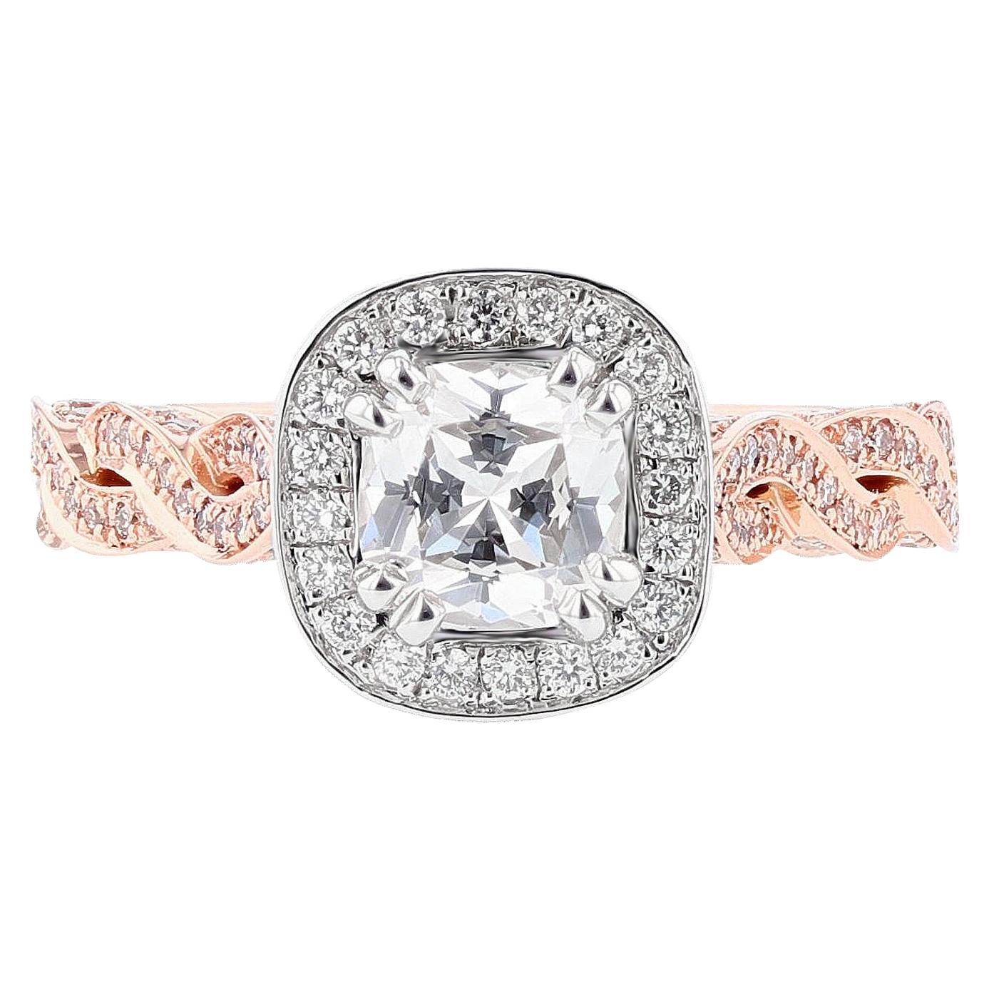 Nazarelle 14 Karat White and Rose Gold Diamond Twist Engagement Ring  For Sale