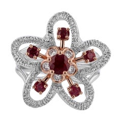 Nazarelle 14 Karat White and Rose Gold Ruby and Diamond Flower Ring