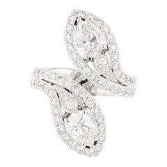 Nazarelle 14 Karat Weißer GIA zertifizierter Cocktail-Ring mit doppeltem birnenförmigem Diamant