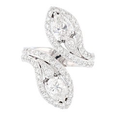 Nazarelle 14 Karat White GIA Certified Double Pear Shaped Diamond Cocktail Ring