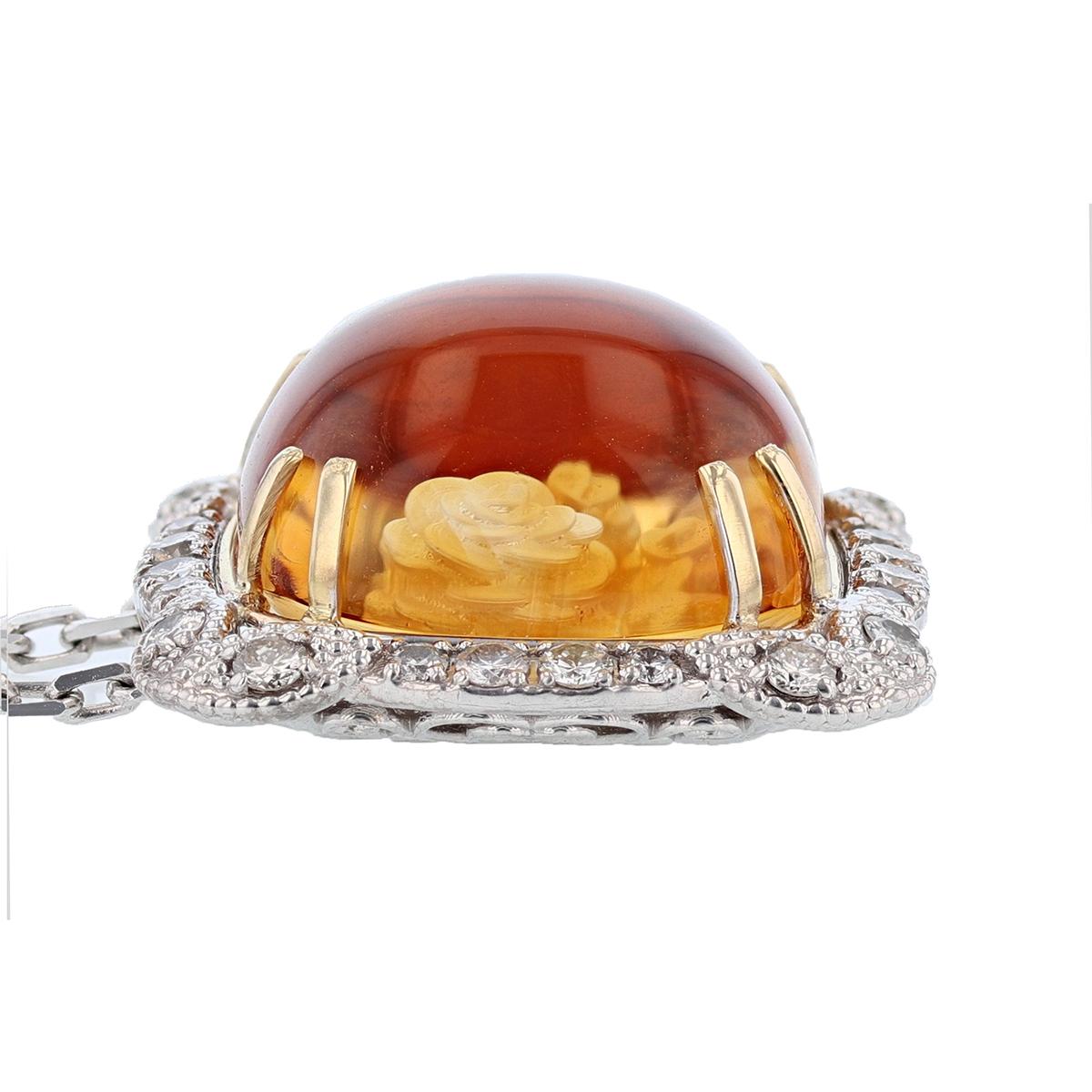Contemporary Nazarelle 14 Karat White Gold 39 Carat Cabochon Citrine and Diamond Necklace For Sale