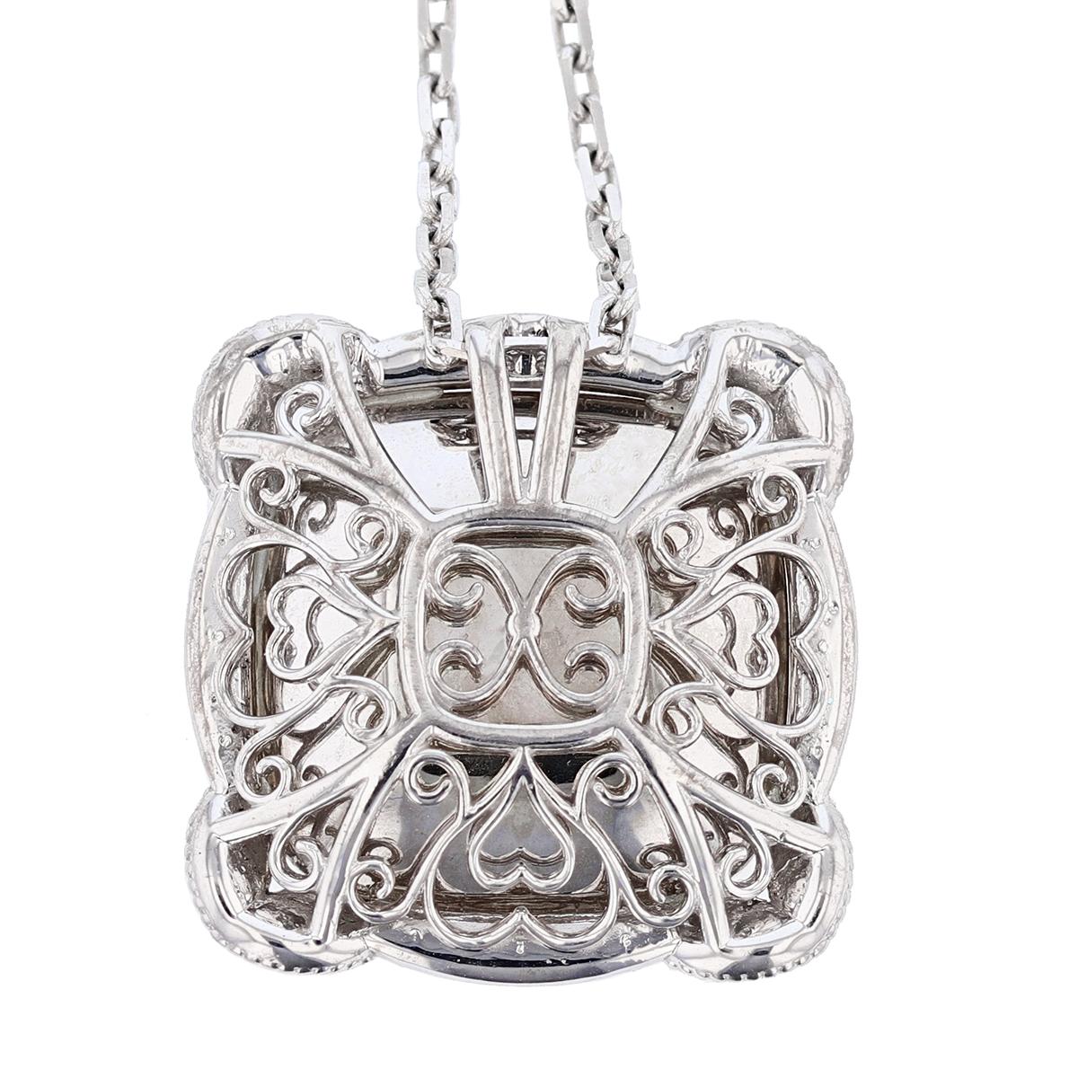 Cushion Cut Nazarelle 14 Karat White Gold 39 Carat Cabochon Citrine and Diamond Necklace For Sale