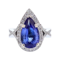 Nazarelle 14 Karat White Gold 4.54 Carat Pear Tanzanite and 1.11C Diamond Ring