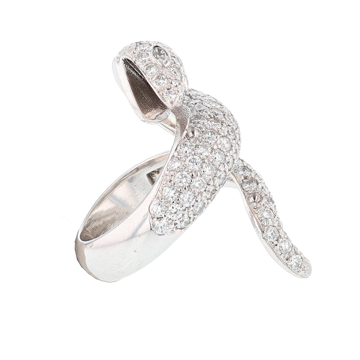 Contemporary Nazarelle 14 Karat White Gold Diamond Snake Ring For Sale
