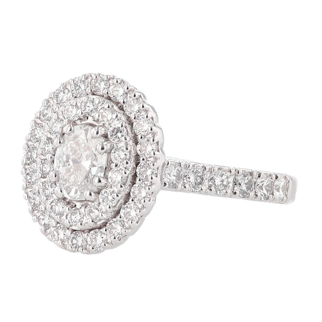 Modern Nazarelle 14 Karat White Gold Double Halo Oval Diamond Engagement Ring For Sale