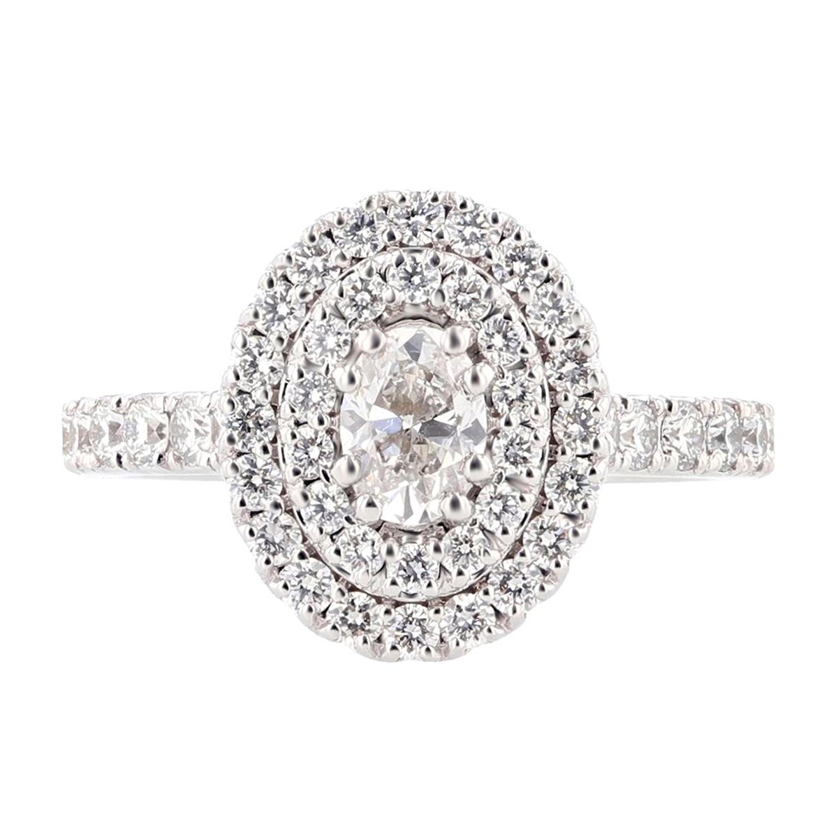 Nazarelle 14 Karat White Gold Double Halo Oval Diamond Engagement Ring For Sale