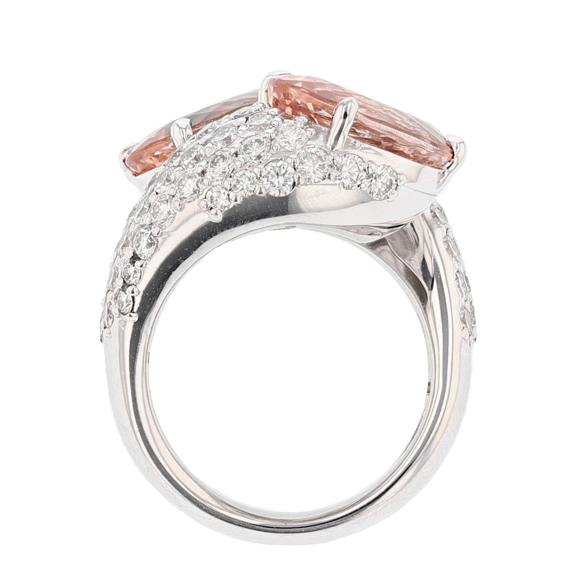 Nazarelle Anillo de Cóctel de Oro de 14 Kilates Doble Oval de Diamantes Morganita de 9,74 Quilates en Nuevo estado para la venta en Houston, TX