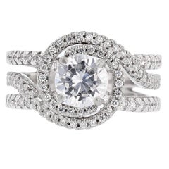 Nazarelle 14 Karat White Gold Double Swirl GIA Diamond Engagement Ring