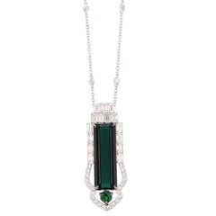 Nazarelle 14 Karat White Gold Green Tourmaline Tsavorite and Diamond Necklace