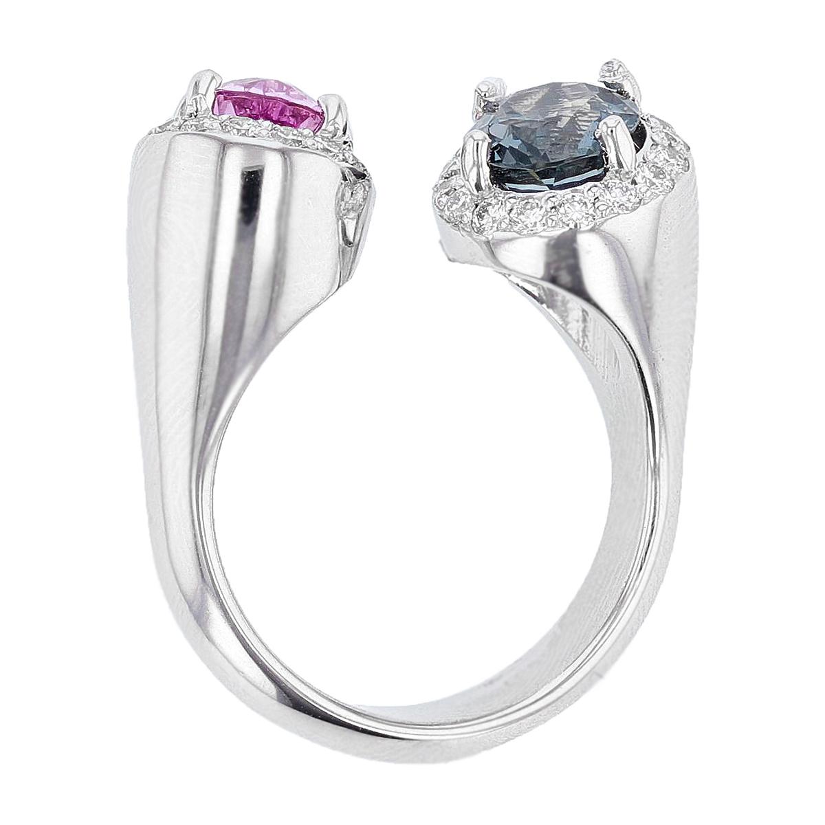 Nazarelle 14 Karat White Gold Pink and Blue Spinel and Diamond Ring In New Condition For Sale In Houston, TX