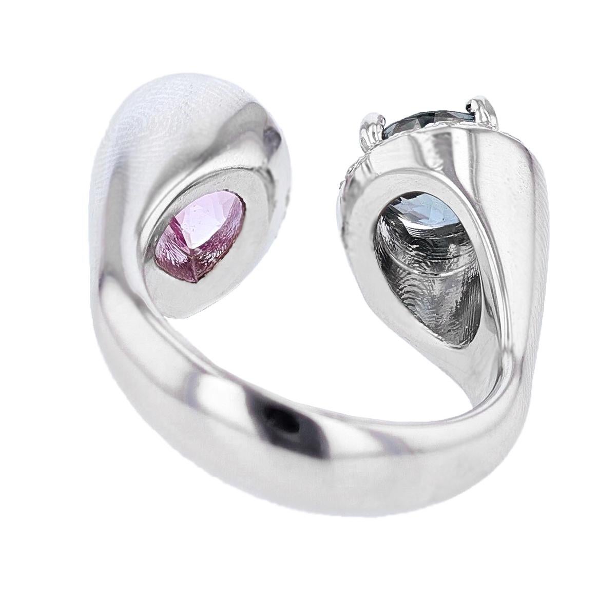 Women's Nazarelle 14 Karat White Gold Pink and Blue Spinel and Diamond Ring For Sale