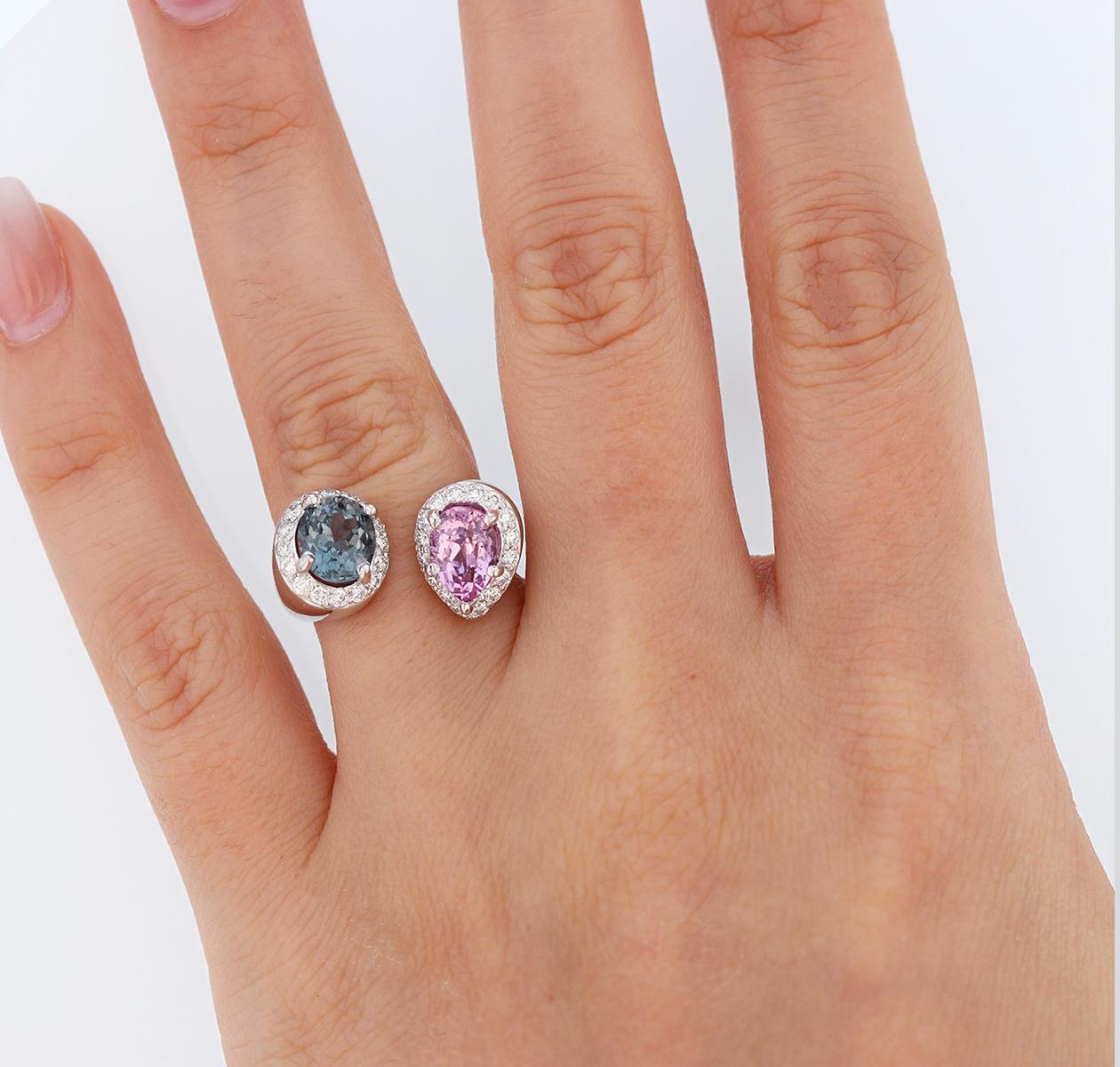 Nazarelle 14 Karat White Gold Pink and Blue Spinel and Diamond Ring For Sale 1