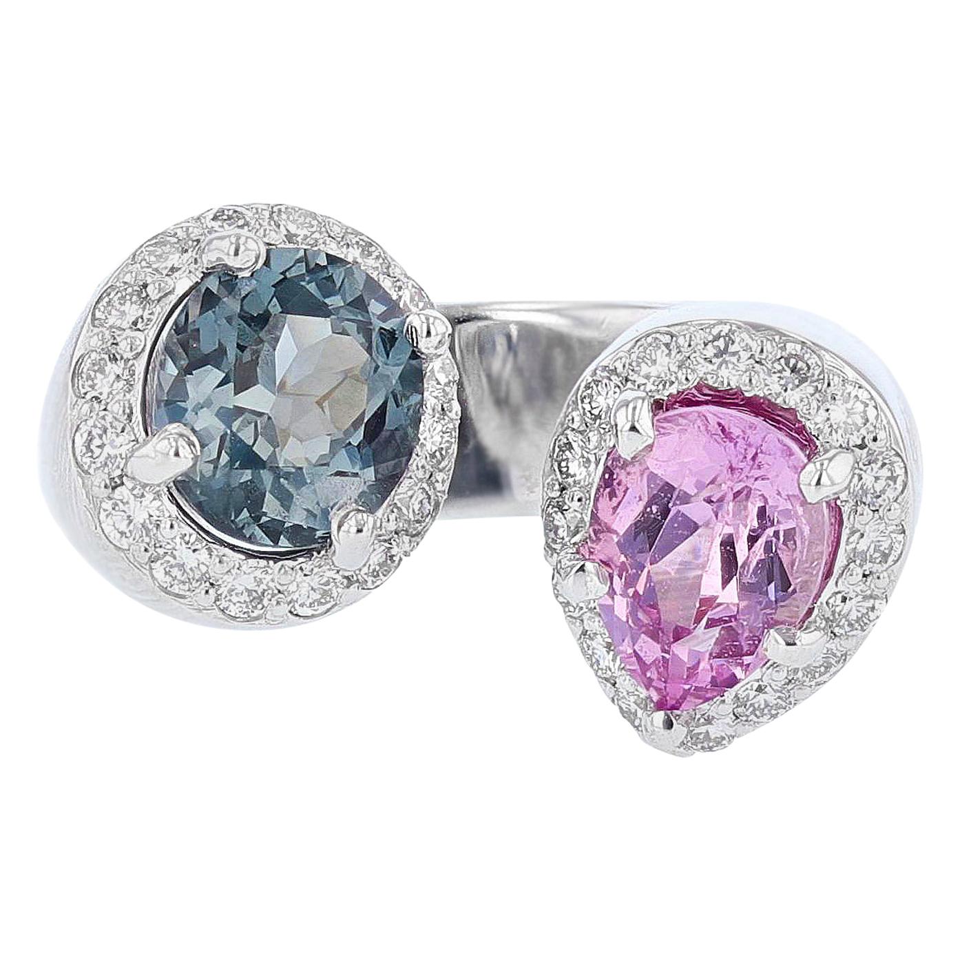 Nazarelle 14 Karat White Gold Pink and Blue Spinel and Diamond Ring For Sale