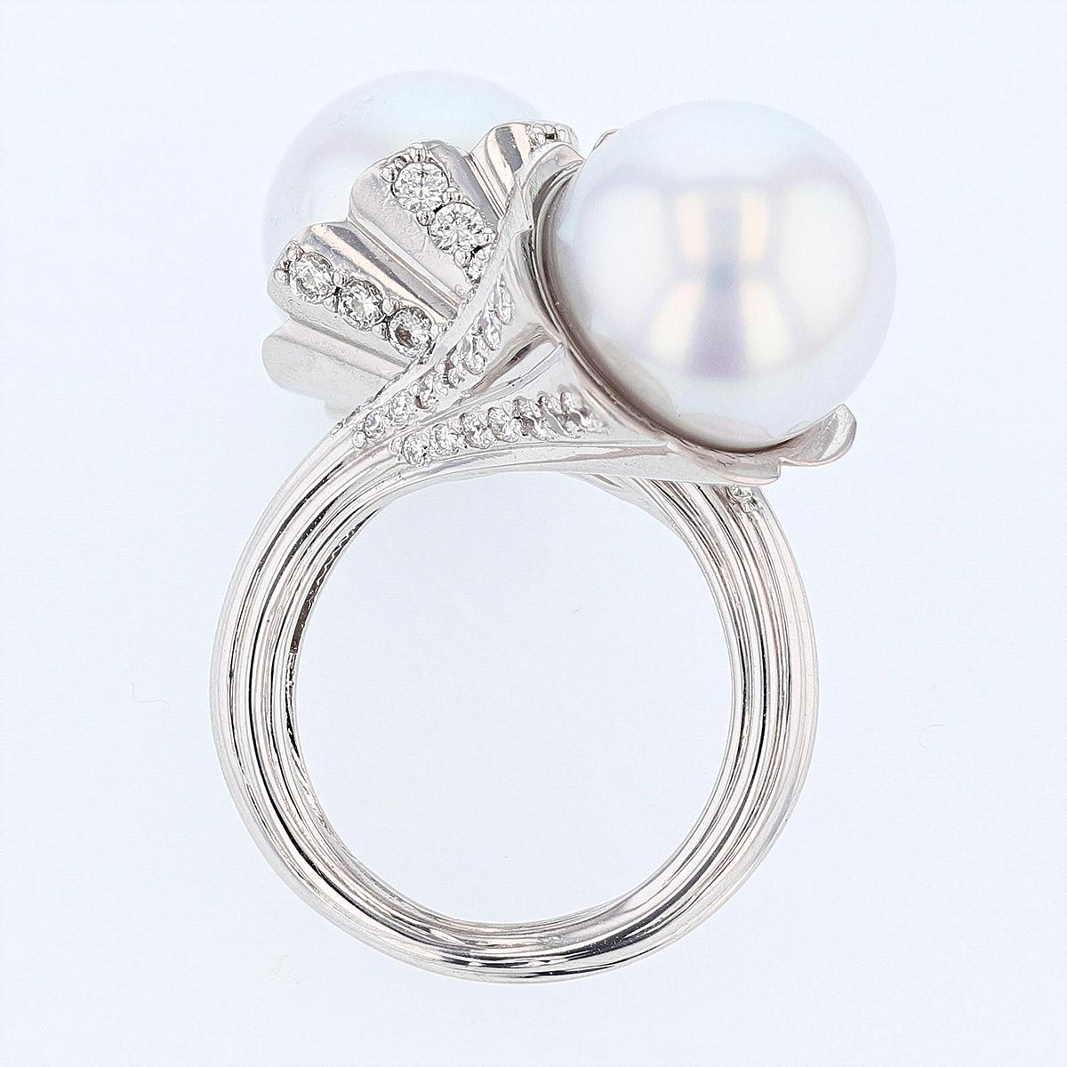 Round Cut Nazarelle 14 Karat White Gold South Sea Pearl and Diamond Ring For Sale