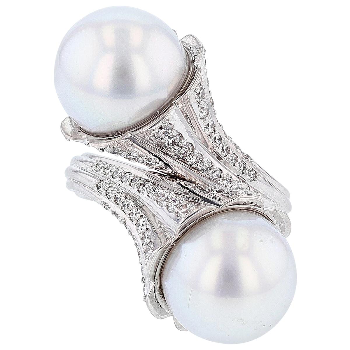 Nazarelle 14 Karat White Gold South Sea Pearl and Diamond Ring