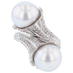 Nazarelle 14 Karat White Gold South Sea Pearl and Diamond Ring