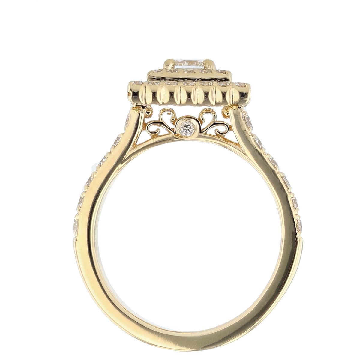 Modern Nazarelle 14 Karat Yellow Gold Double Halo Princess Diamond Engagement Ring For Sale