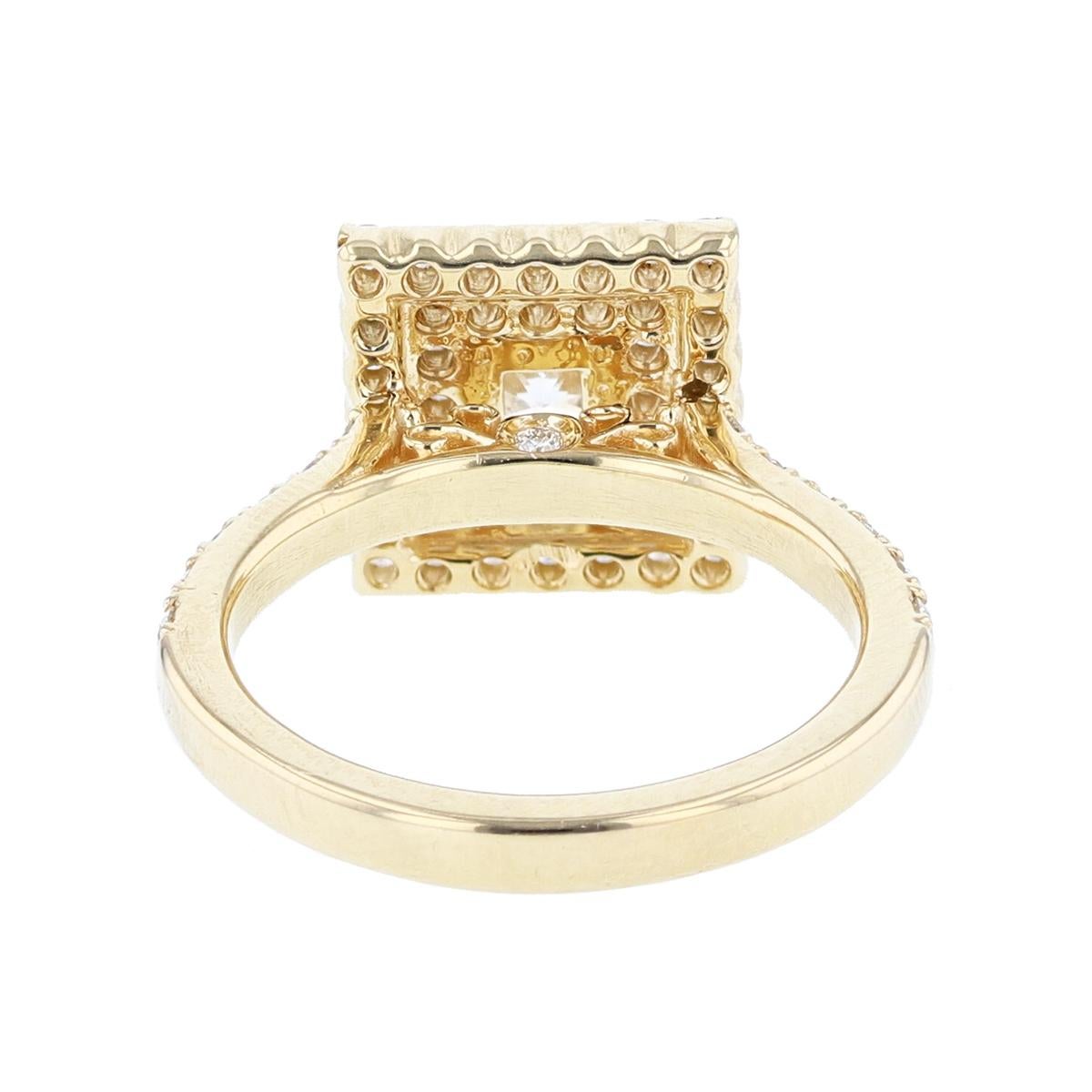 Princess Cut Nazarelle 14 Karat Yellow Gold Double Halo Princess Diamond Engagement Ring For Sale