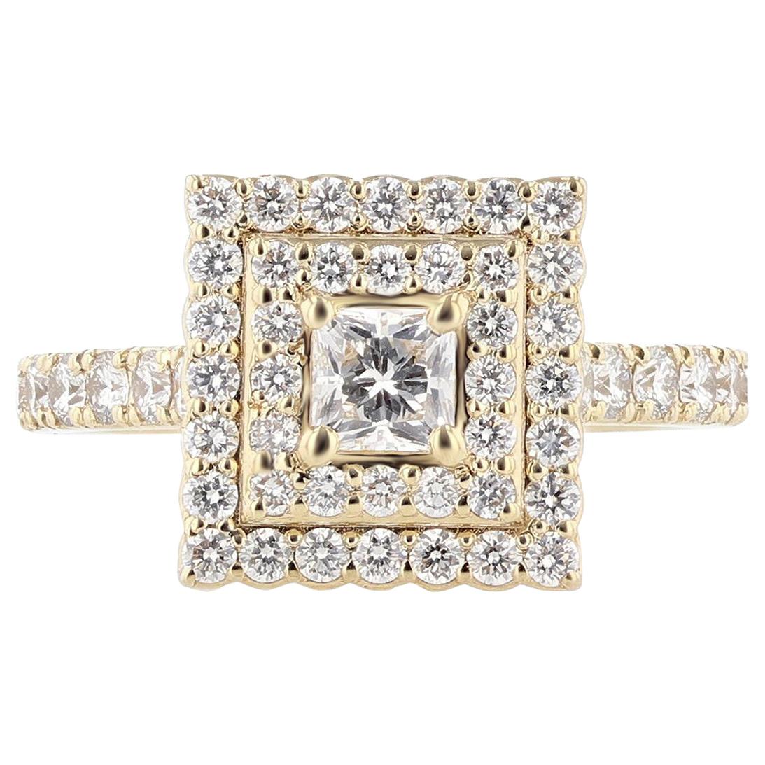 Nazarelle 14 Karat Yellow Gold Double Halo Princess Diamond Engagement Ring