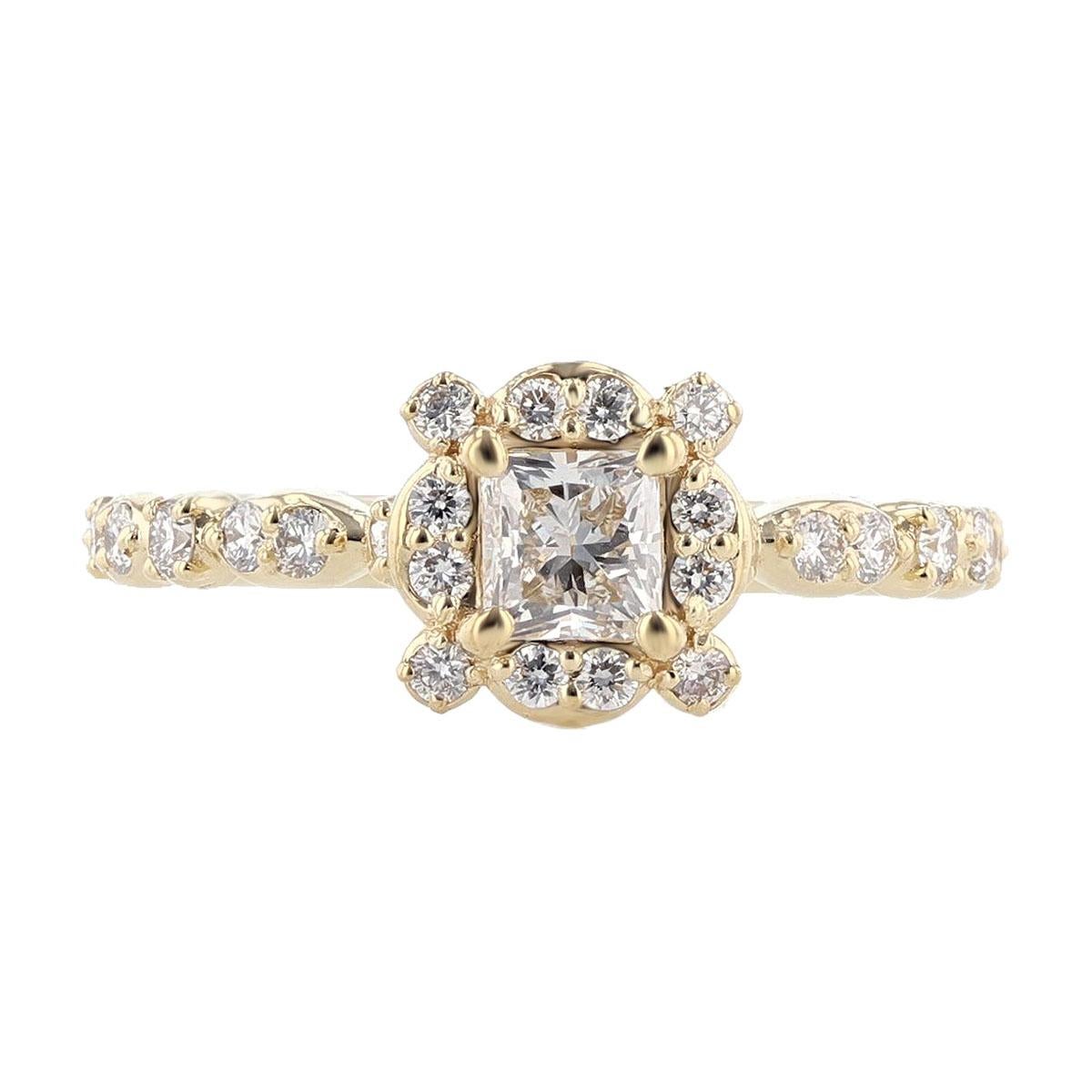 Nazarelle 14 Karat Yellow Gold Princess Cut Diamond Engagement Ring For Sale